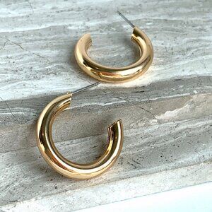 NEW~ Anthropologie Medium Gold Tube Hoop Earrings